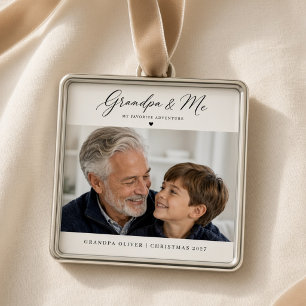 Grandpa & Me Personalised Grandson Photo Christmas Metal Ornament