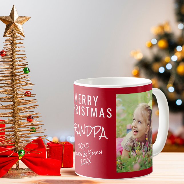 Grandpa Merry Christmas Red Photo Coffee Mug (Creator Uploaded)