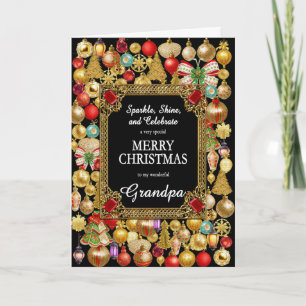 Grandpa Merry Christmas with Ornaments Holiday Card