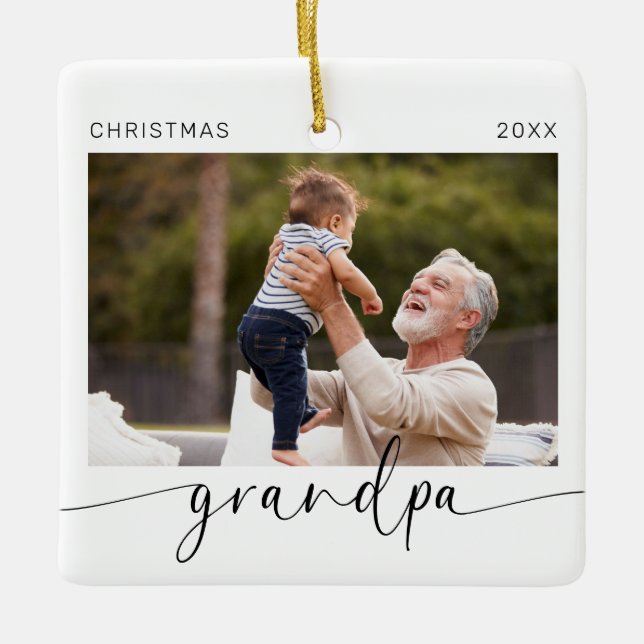 Grandpa Modern Christmas Keepsake  Ceramic Ornament (Front)