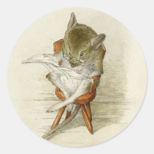 Grandpa Mouse Reading a Newspaper Classic Round Sticker
