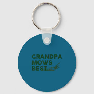Grandpa mows vintage lawn mowing gardener father's key ring