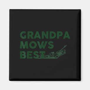 Grandpa mows vintage lawn mowing gardener father's magnet