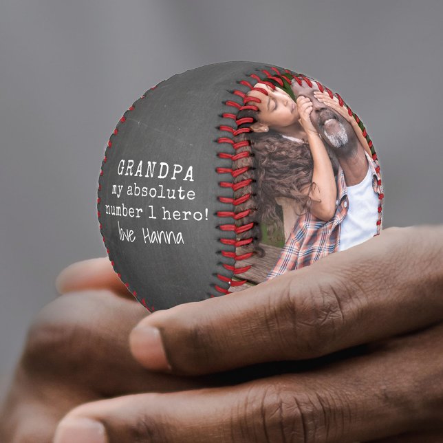 Grandpa my Hero Chalkboard 2 Photo Baseball (Creator Uploaded)