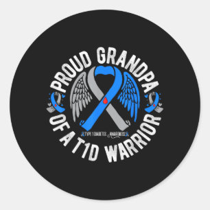Grandpa Of A T1d Warrior Type 1 Diabetes Awareness Classic Round Sticker