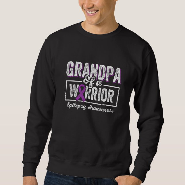 GrandPa of a Warrior Epilepsy GrandPa Purple Ribbo Sweatshirt (Front)