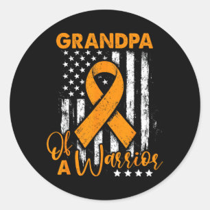 Grandpa Of A Warrior Leukaemia Awareness Usa Flag Classic Round Sticker