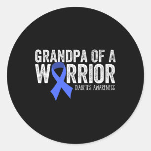 Grandpa Of A Warrior T1d Diabetic Blue Ribbon Supp Classic Round Sticker