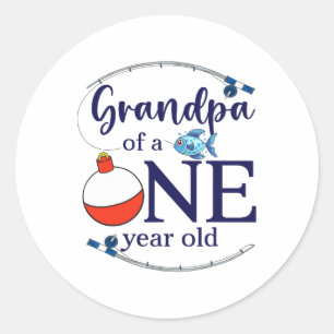 Grandpa Of The Big One Fishing Boy First Birthday  Classic Round Sticker