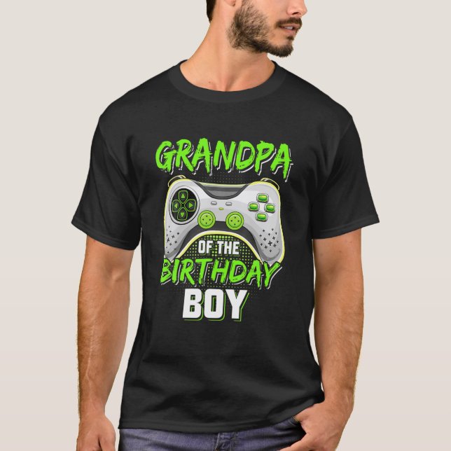 Grandpa Of The Birthday Boy Cute Video Gamer Match T-Shirt (Front)