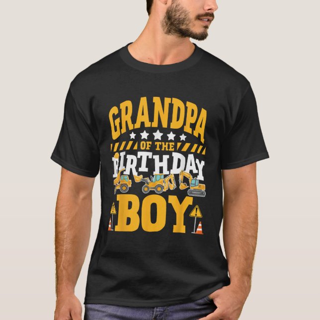 Grandpa of the Birthday Boy Excavator Construction T-Shirt (Front)