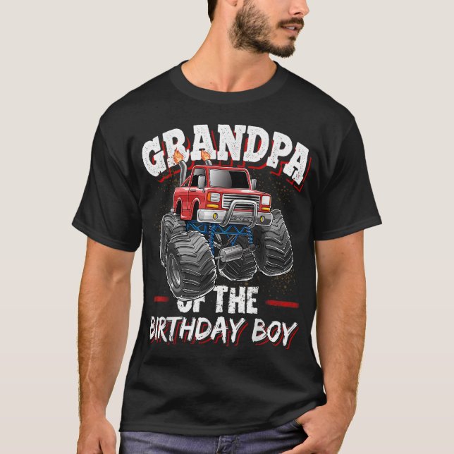 Grandpa of the Birthday Boy Monster Truck Birthday T-Shirt (Front)