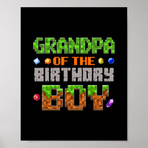 Grandpa Of The Birthday Boy Party Video Gamer Pixe Poster