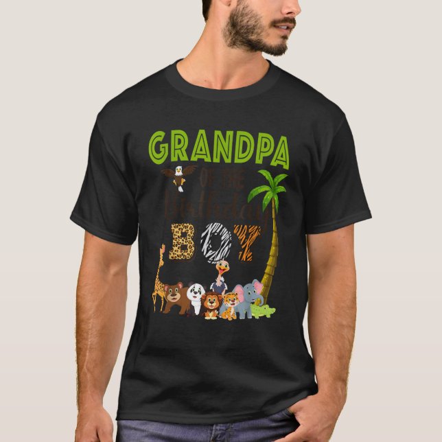 Grandpa of The Birthday Boy Wild Zoo Theme Safari  T-Shirt (Front)