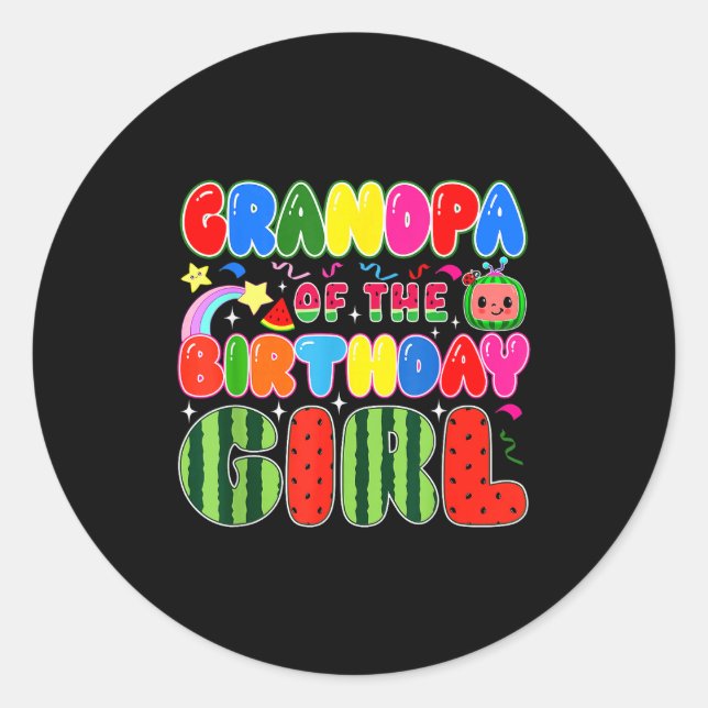 Grandpa Of The Birthday Girl Melon Family Matching Classic Round Sticker (Front)