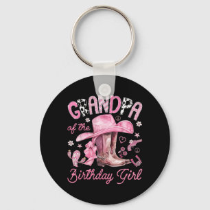 Grandpa of The Birthday Girl Pink Cowgirl Western Key Ring