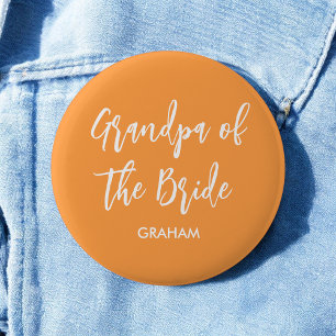 Grandpa of the Bride Orange White 6 Cm Round Badge