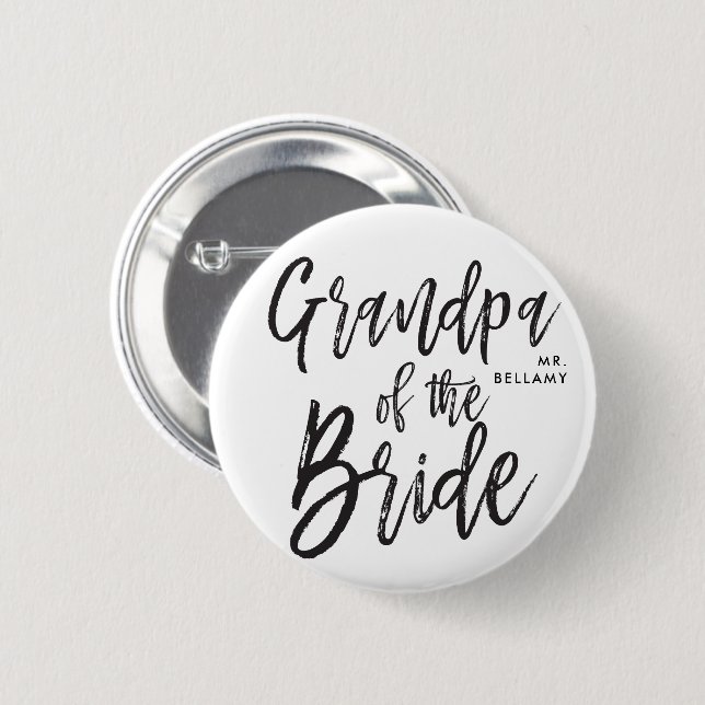 Grandpa of the Bride | Script Wedding 6 Cm Round Badge (Front & Back)