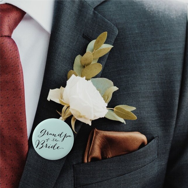 Grandpa of the Bride Wedding Bridal Party Button ('Grandpa of the Bride' Classic Script Wedding Bridal Party Pinback Button @ fatfatin_blue_knot)