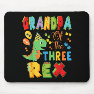 Grandpa Of The Three Rex 3rd Birthday Boy Dinosaur Mouse Pad