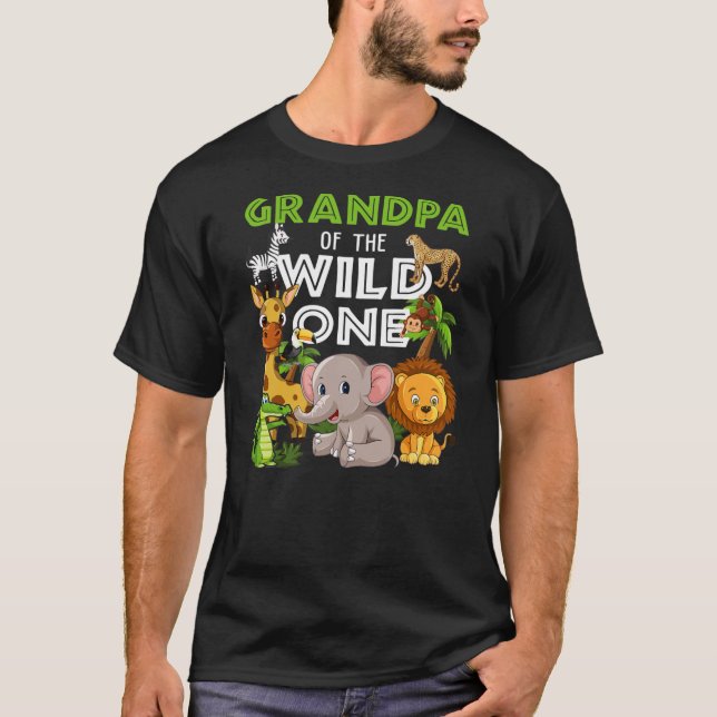 Grandpa of the Wild One Zoo Birthday Safari T-Shirt (Front)