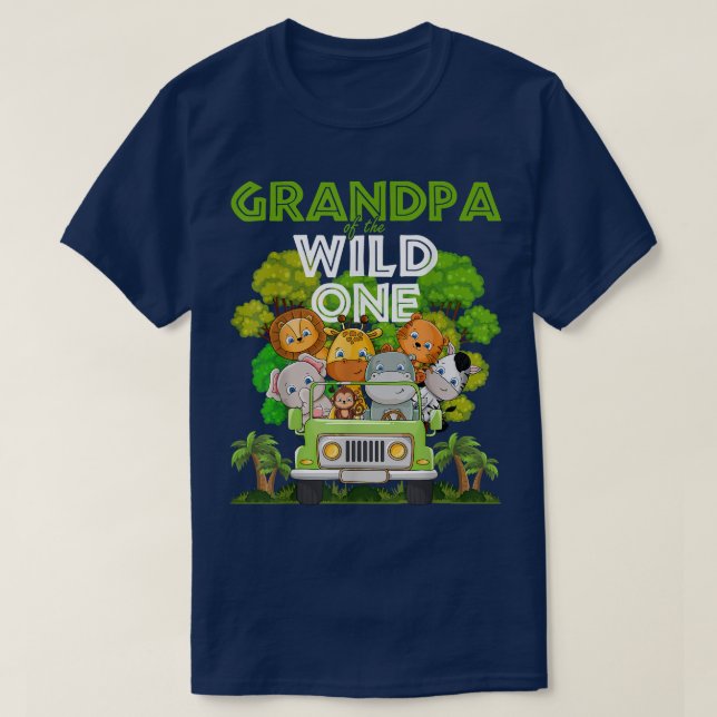 Grandpa Of The Wild One Zoo Truck Birthday Safari  T-Shirt (Design Front)