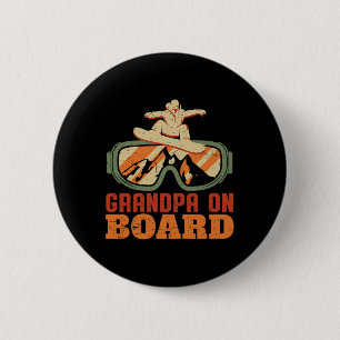 Grandpa On Board Funny Vintage Retro Snowboarding 6 Cm Round Badge
