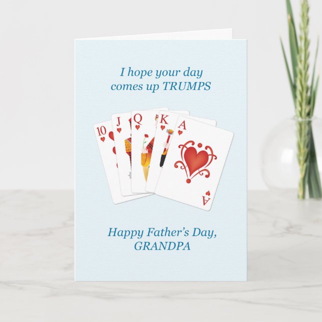 Grandpa on Father's Day, Hearts Trumps Whist Card (Front)