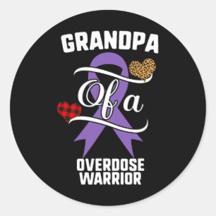 Grandpa Overdose Awareness Leopard Buffalo Plaid F Classic Round Sticker