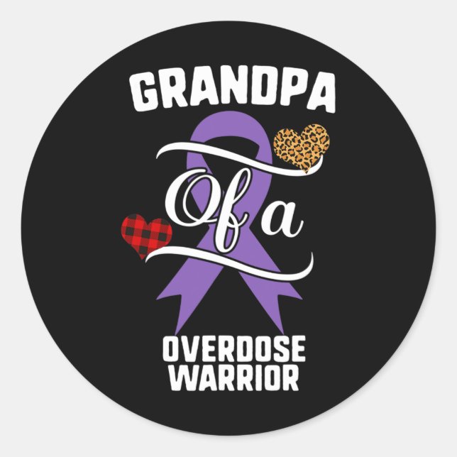Grandpa Overdose Awareness Leopard Buffalo Plaid F Classic Round Sticker (Front)