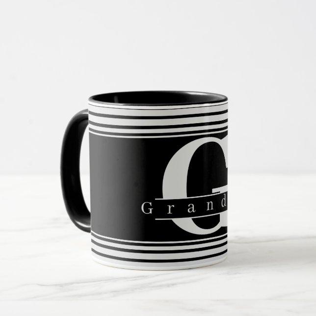 Grandpa Personalised Monogram Black & White Mug (Front Left)