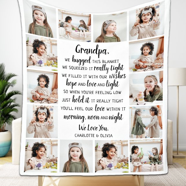 Grandpa Photo Collage Fleece Blanket (Creator Uploaded)