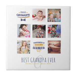 GRANDPA PHOTO COLLAGE GIFT Proud Papa Pops Gramps Ceramic Tile