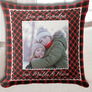 Grandpa Photo Plaid Christmas Cushion