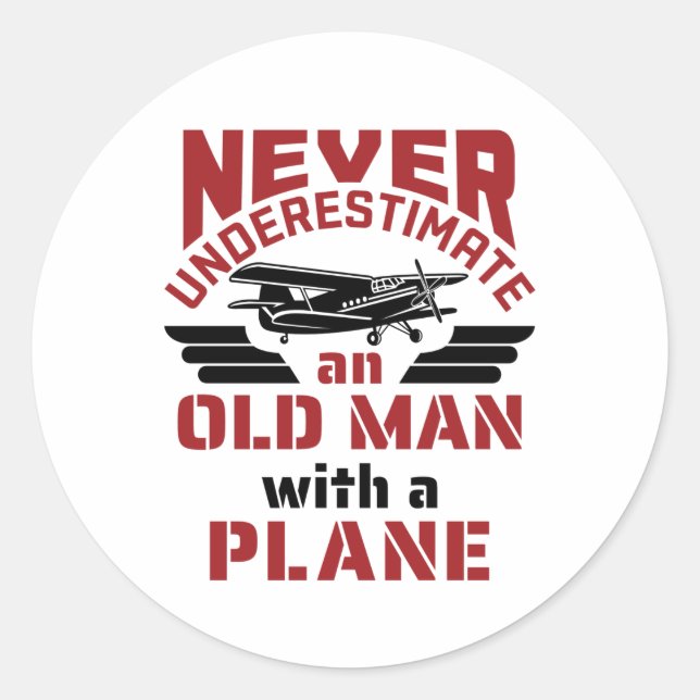 Grandpa Pilot Old Man with a Plane Classic Round Sticker (Front)