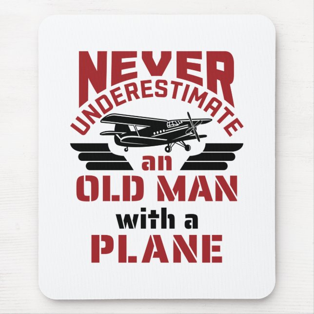 Grandpa Pilot Old Man with a Plane Mouse Pad (Front)