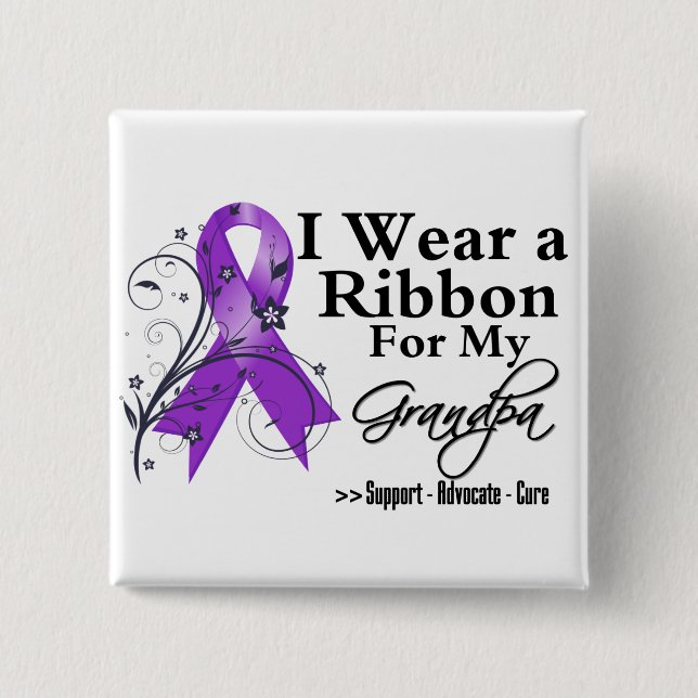 Grandpa Purple Ribbon - Pancreatic Cancer 15 Cm Square Badge (Front)