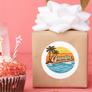 Grandpa Retro Sunset Design Classic Round Sticker