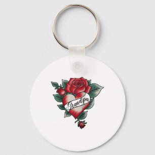 Grandpa Rose Heart Tattoo Valentines Day Matching Key Ring