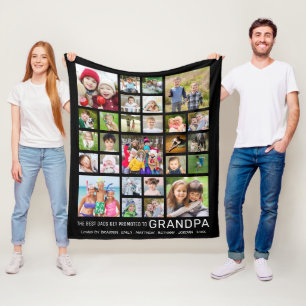 Grandpa Saying 27 Photo Collage Custom Text Colour Fleece Blanket