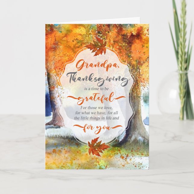 Grandpa Thanksgiving Autumn Watercolor Grateful Holiday Card (Front)