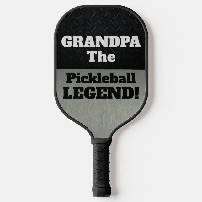 Grandpa The Legend Funny Smack Talk Black Silver Pickleball Paddle (Front)