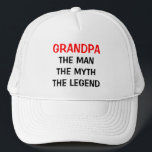 Grandpa the man myth legend hat<br><div class="desc">Grandpa the man myth legend hat. Funny Birthday gift idea for grandfather. Custom typography cap. Fun headwear for men.</div>
