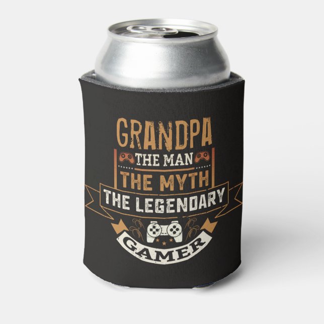  Grandpa The Man Myth Legendary Gamer Black Tan   Can Cooler (Can Back)