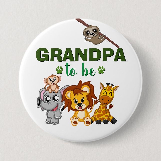 Grandpa To Be Jungle Safari Zoo Animal Baby Shower 7.5 Cm Round Badge (Front)