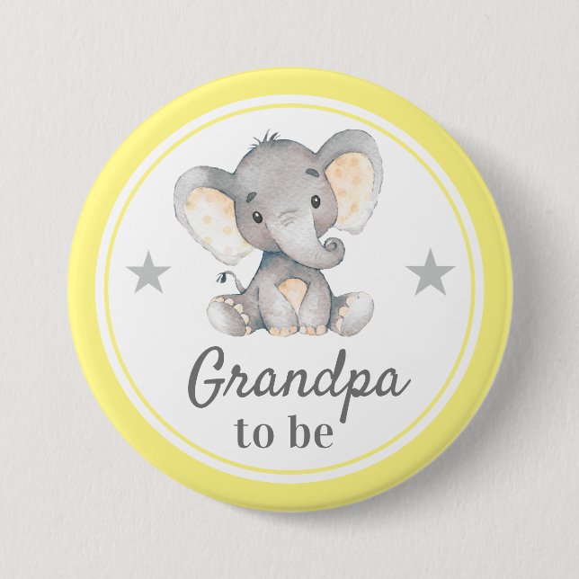 Grandpa to be Yellow Gray Elephant Baby Shower 7.5 Cm Round Badge (Front)