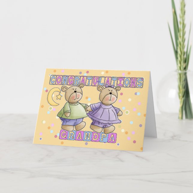 Grandpa To New Baby Twins Congratulations Card (Front)