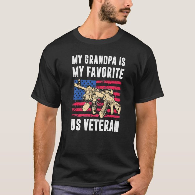Grandpa Us Veteran American Flag  Proud Veteran T-Shirt (Front)