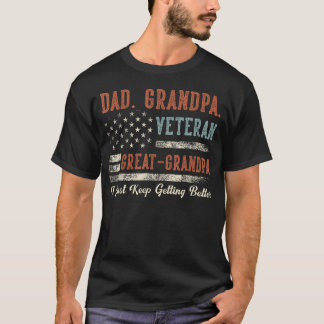 Grandpa Veteran Great Grandpa Usa Flag Papa T-Shirt