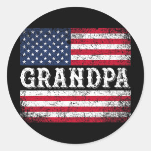 Grandpa Vintage Usa Flag Patriotic 4th Of July Classic Round Sticker